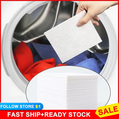 100pcs color absorption laundry sheets for washing machines, designed to prevent dye bleeding and protect clothes during washes.